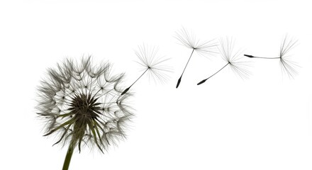 Obraz premium Photo of Dandelion Seeds Blowing In The Wind On White Background