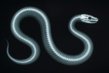 X ray image of snake skeleton showing vertebrae and skull