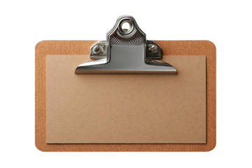 PNG Blank brown clipboard with silver metal clip on black background