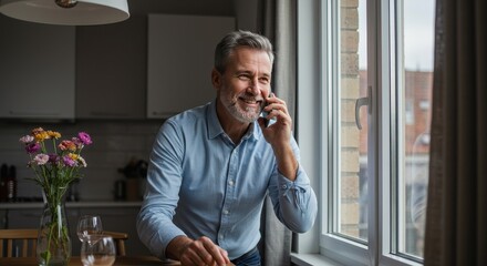 Photo of Man Talking on Phone Near Window at Home Enjoying Day