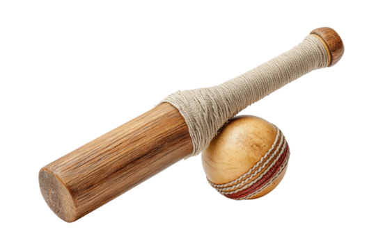 PNG Wooden cricket bat and ball set isolated on white background