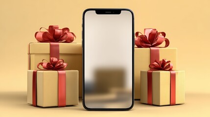 Online Shopping Concept Featuring Smartphone Surrounded by Gift Boxes