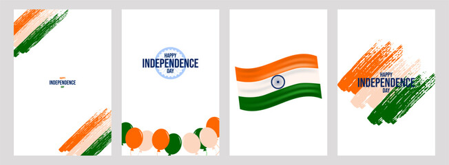 Indian Independence Day poster set template Design. 15 august. National colors country. greeting card invitation flyer layout. Vector illustration.