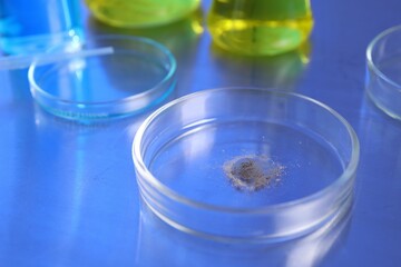 Petri dishes with samples on table, closeup