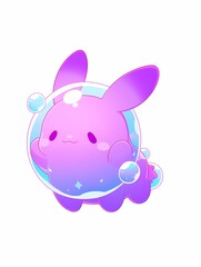 Whimsical anime creature with bunny ears in colorful bubble
