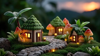 Cozy miniature village scene