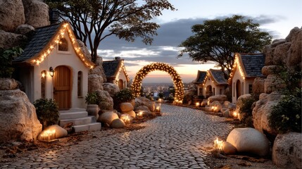 Cozy village path at dusk
