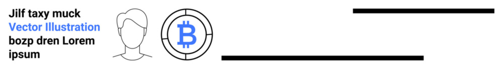 User avatar outline next to a Bitcoin logo emphasizing identification and cryptocurrency use. Ideal for fintech, profiles, blockchain apps, digital wallets, security tools, crypto guides, simple