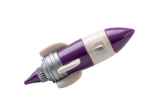 PNG Purple and white toy rocket with streamlined design on white background