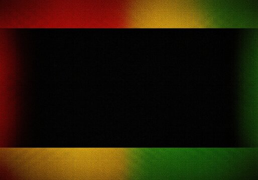 A colorful abstract graphic background with reggae flag colors framing a black rectangle.