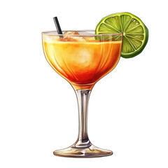 Elegant cocktail glass with tropical beverage and lime garnish illustration