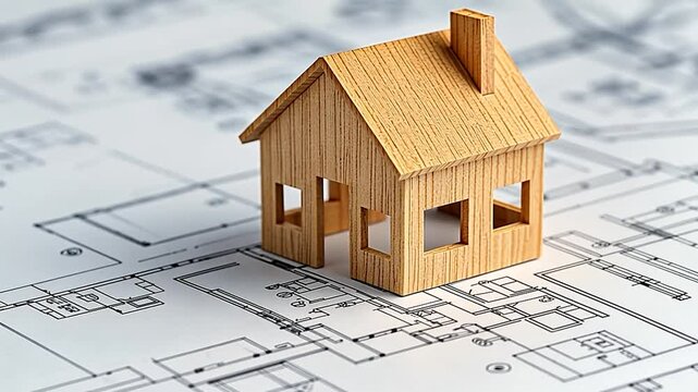 Wooden House Model on Architectural Plans