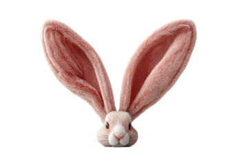 PNG Adorable pink-eared bunny with oversized ears on black background