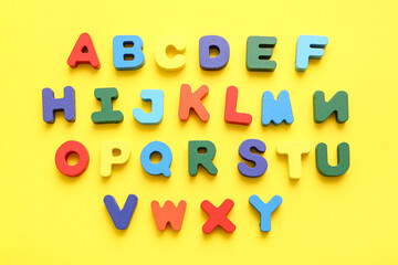 Colorful English letters on yellow background