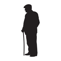 Silhouette of elderly man with walking stick illustration vector art