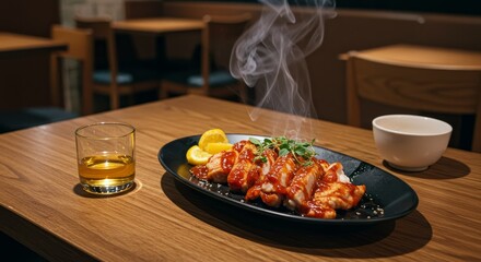 Close Up Photo of Delicious Chicken Meal with Glass and Bowl on Table