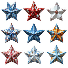 Fototapeta premium Collection of Decorative Stars with Varied Patterns for Festive and Patriotic Themes