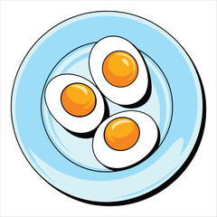 Plate of hard boiled eggs in two halves food vector. Protein rich snack.