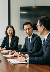 Corporate Asian Business People in Meeting Room Working Together