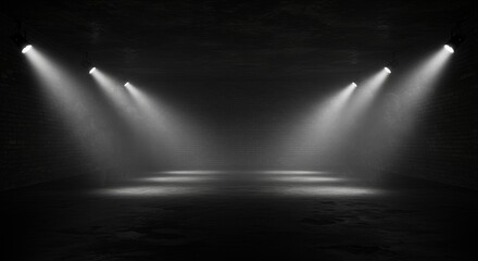 Dark Room with Spotlights Background Stage Light and Concrete Wall