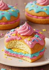 Delicious Donut Stack Dessert with Pink Icing and Sprinkles Photo