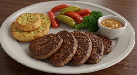 Delicious Meal Plate with Grilled Meat and Healthy Vegetables