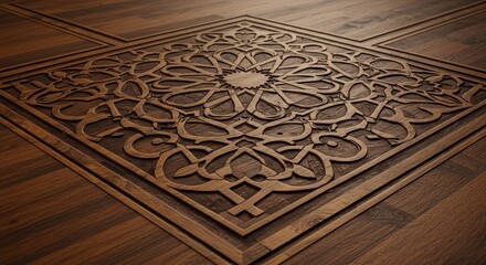 Detailed Carved Wood Pattern Floral Design Brown Decorative Surface
