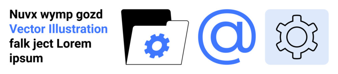 Folder with blue gear icon, at symbol, and cogwheel representing email, digital tools, and process optimization. Ideal for business organization, settings, communication, tech learning workflow