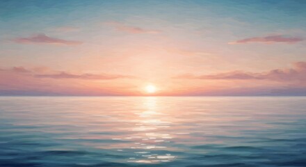 Obraz premium Textured watercolor horizon line of ocean meeting sky, with diffused sunlight and gentle color transitions. Relaxing abstract art. Generative Ai