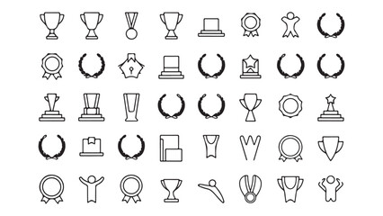 Trophy and certificate vector set with hand-drawn style for web and design use