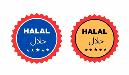 set of stamp text HALAL, set of badge text HALAL, label, tag, icon, stamp for packaging bag and boxes, label 