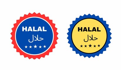 set of stamp text HALAL, set of badge text HALAL, label, tag, icon, stamp for packaging bag and boxes, label 