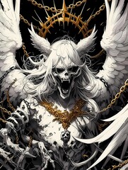 Anime demon white wings gold crown