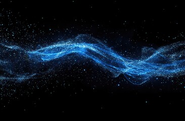Abstract blue wave of light particles against a dark background