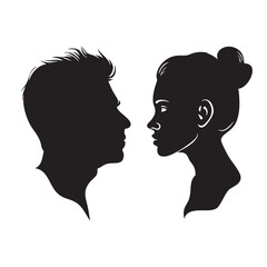 Fototapeta premium Male and female face silhouette or icon, black color isolated on white background