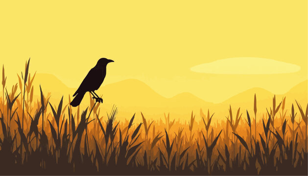 Crow Silhouette Sunset Landscape