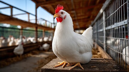 White chicken in poultry farm
