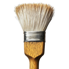 Close-up of a Wooden-Handled Paint Brush with White Bristles on Transparent Background