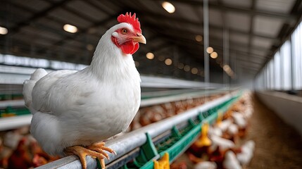 White hen on farm coop