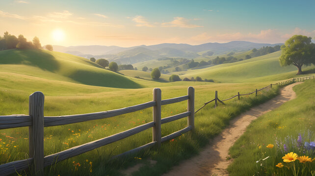 Peaceful Countryside Meadow at Golden Hour &ndash; Hyper-Realistic Nature Landscape in Ultra HD - No 276