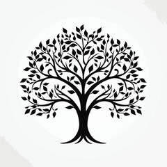 Obraz premium Eco symbol of tree with leaves in black and white for environmental designs