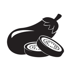 Eggplant vegetable black and white vector illustration clip art image silhouette