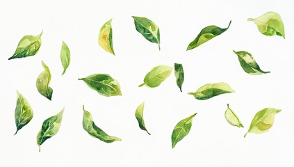 Delicate Green Leaves Scattered