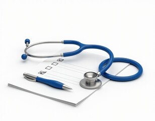 Blue Stethoscope and Checklist on Medical Pad - Healthcare Concept
