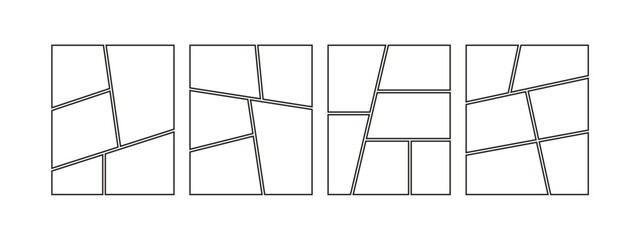 Blank collage grid template for a storyboard layout panel for a manga comic, Empty page frame for comic book, photo collage, poster, flyer