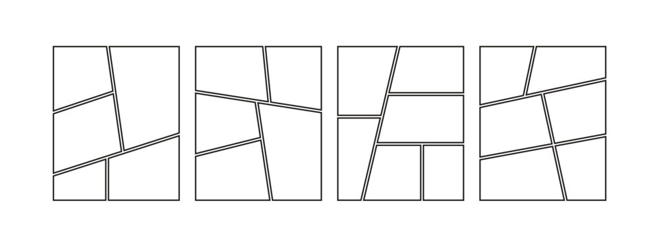 Blank collage grid template for a storyboard layout panel for a manga comic, Empty page frame for comic book, photo collage, poster, flyer