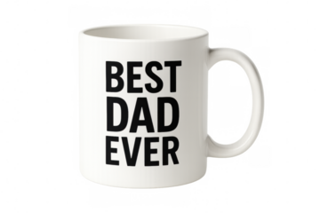 White coffee mug with best dad ever inscription, perfect for celebrating father's day, isolated on transparent background