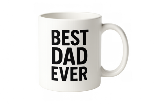 White coffee mug with best dad ever inscription, perfect for celebrating father's day, isolated on transparent background - Powered by Adobe