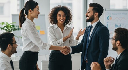 Professional Photo Diverse Business Team Handshake Meeting Office Success
