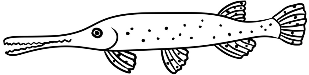 Longnose Gar Vector Outline Line Art Drawing